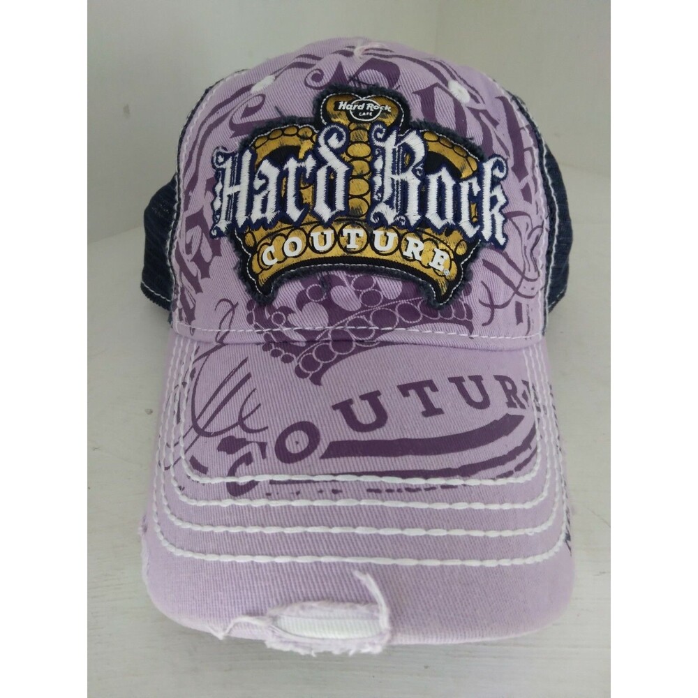 Hard Rock New York Couture Distressed  Purple Blue Mesh Trucker Hat - Picture 6 of 8